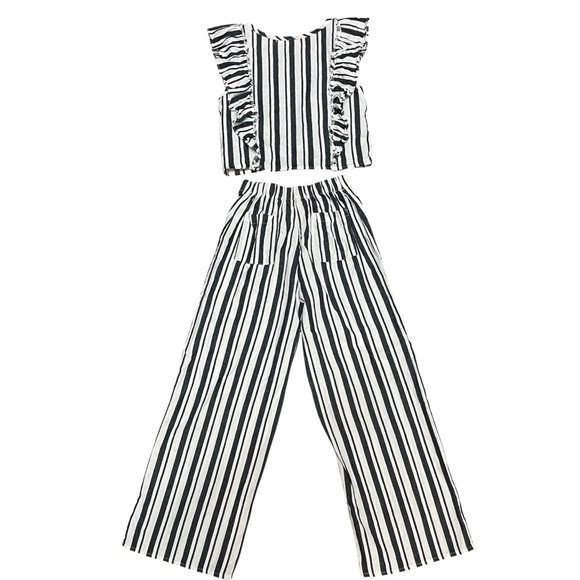 Tahari Girls Black and White Striped Ruffle Crop and Wide Leg pants Set Size 7 - Picture 2 of 4